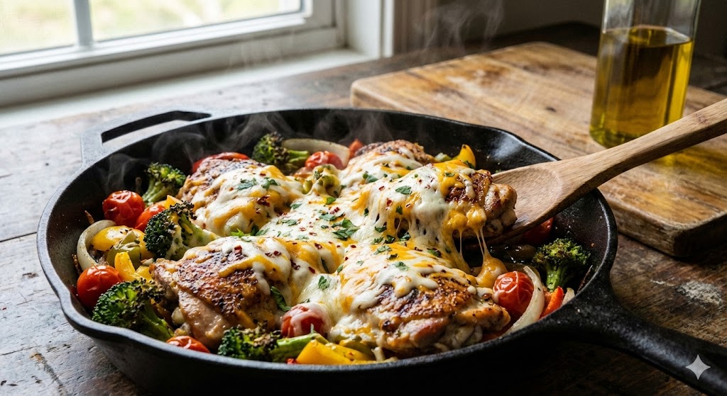 Cheesy Chicken Skillet with Roasted Veggies