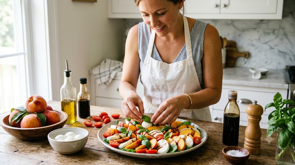 easy peach caprese salad